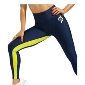 PELOTON Show Up Rib Leggings Women Blue Ribbed Cycling Sz XS